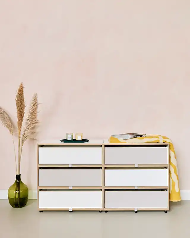 Kommoden, farbenfrohe Doppel-Kommode, Weiß, Kaschmirgrau