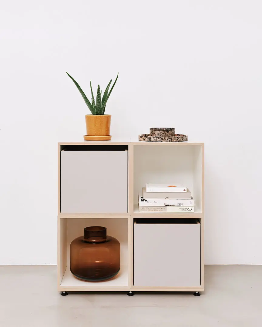 Würfelregale Kategorien, stocubo Würfelregal klein, Pflanze, Vase, Einschübe, Bücher, Vase, Pflanze, kaschmirgrau, ocher, orange