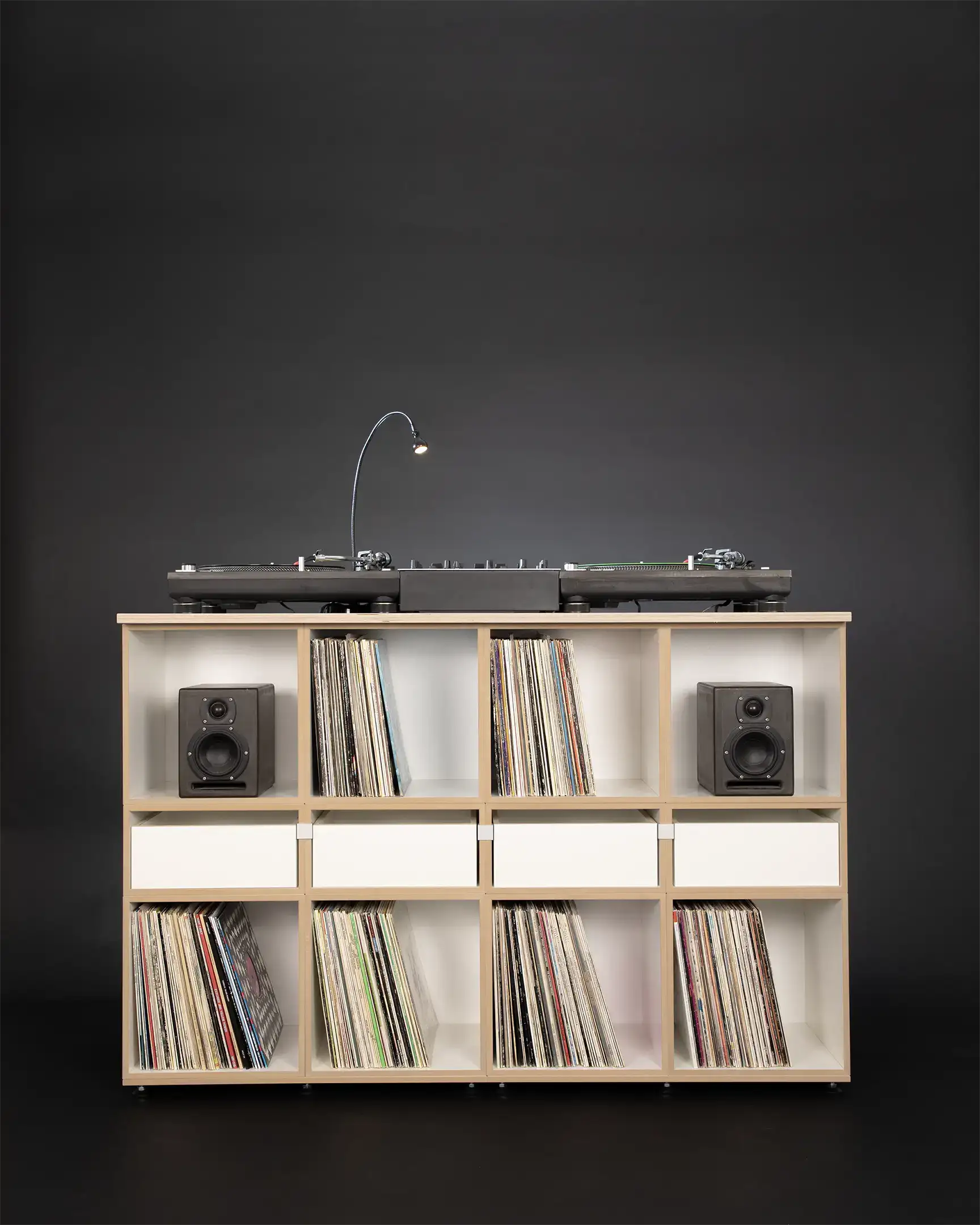 Hifi-Abdeckplatte 4:1 Schallplattenregale, LP-Regale, DJ Quartet, Hifi, Abdeckplatte 4:1, 1:1 Modul, 1:2 Modul, 1:2 Einschub, Hifi, LP-Regal, DJ-Deck