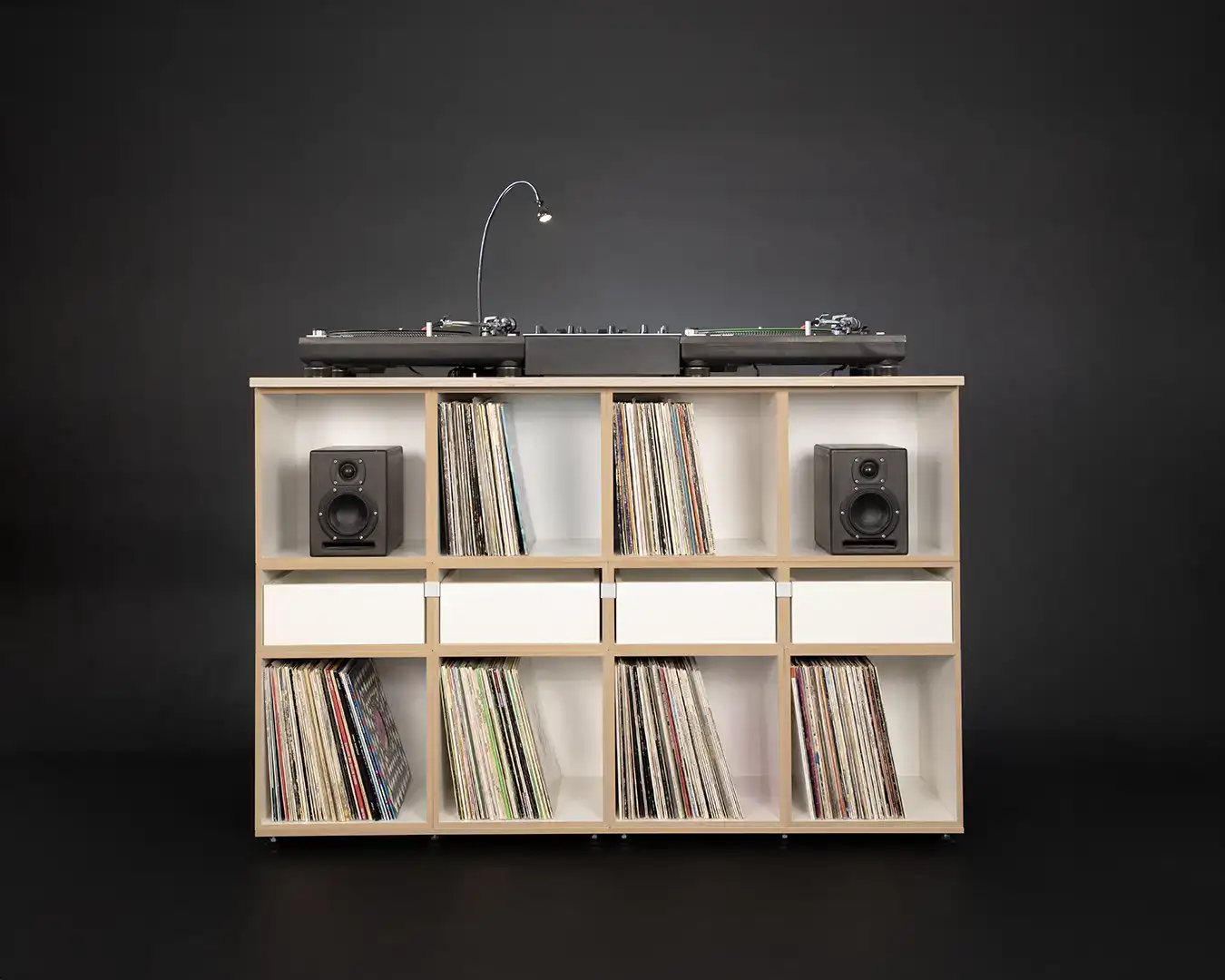 Schallplattenregale, LP-Regale, DJ Quartet, Abdeckplatte 4:1, DJ Deck, Hifi, Modul, 1:2 Modul, 1:2 Einschub 