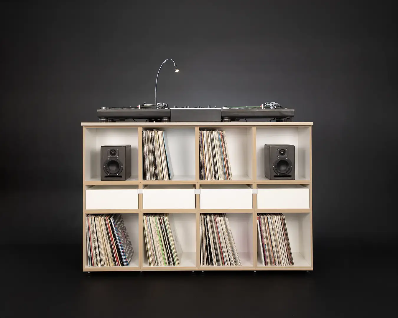 DJ Quartett Schallplattenregale, LP-Regale, DJ Quartet, Abdeckplatte 4:1, DJ Deck, Hifi, Modul, 1:2 Modul, 1:2 Einschub