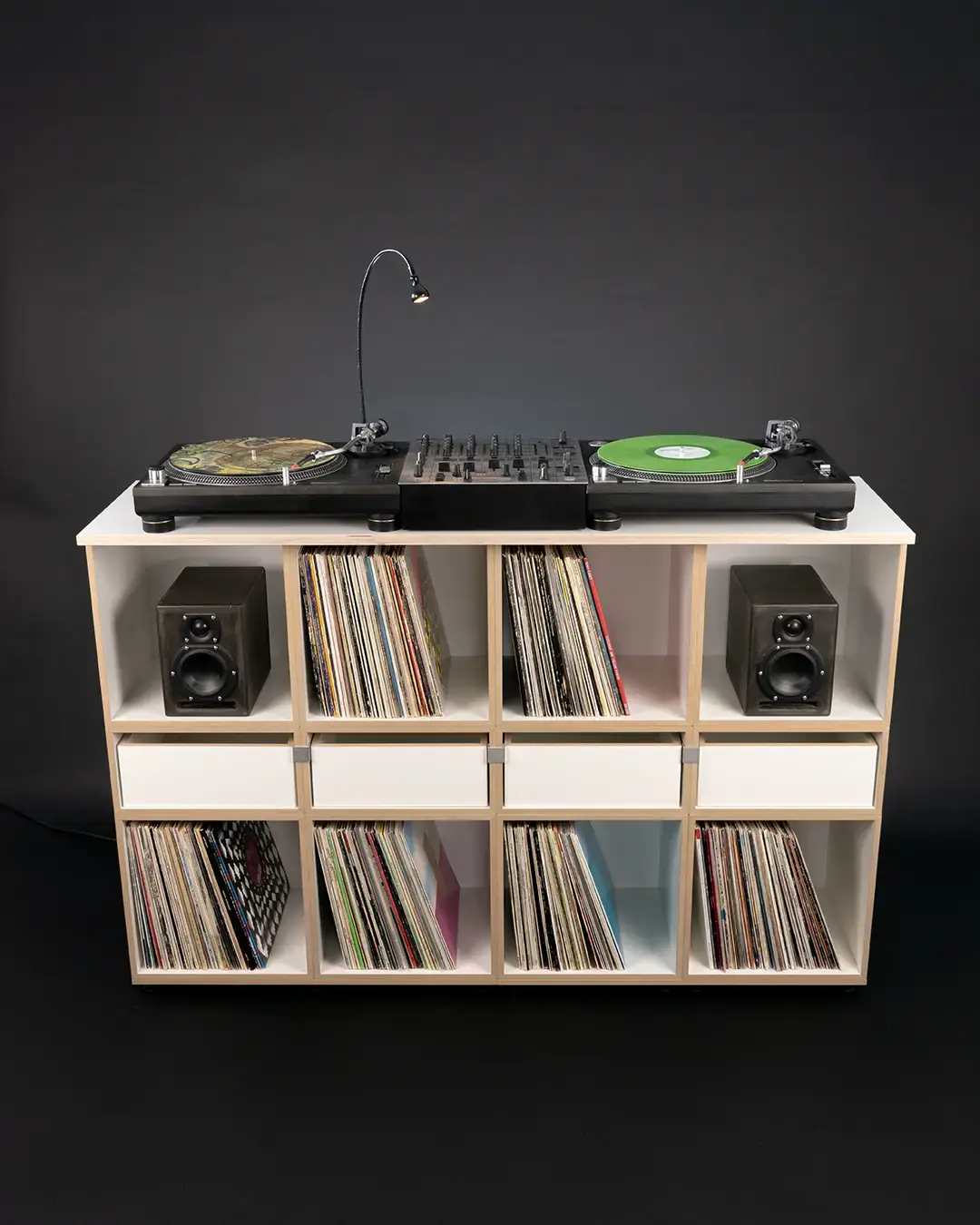 Hifi-Abdeckplatte, 4:1, DJ Deck, Schallplattenregale, LP-Regale, DJ Quartet, Hifi, Abdeckplatte 4:1, 1:1 Modul, 1:2 Modul, 1:2 Einscub