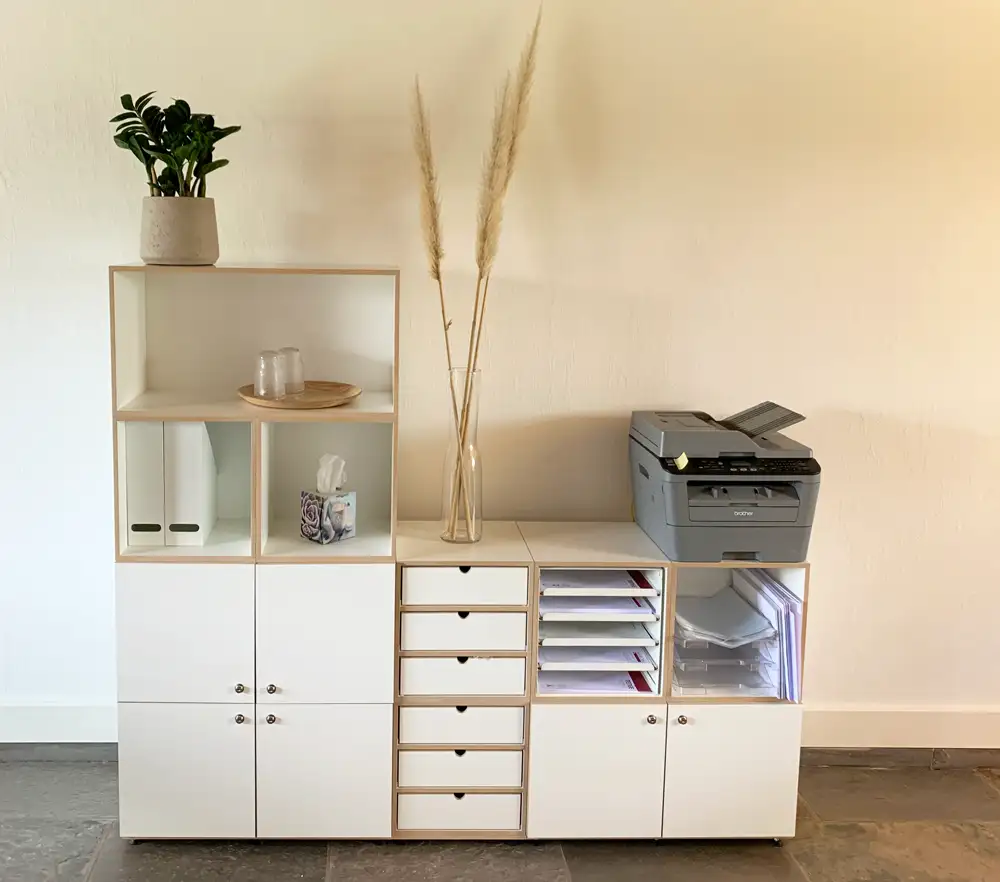 Home-Office-Regal mit F3 Modulen und Türen Kundenbilder, Büroregale, Aktenregale, F3 Modul, Schubladenset 3-teilig