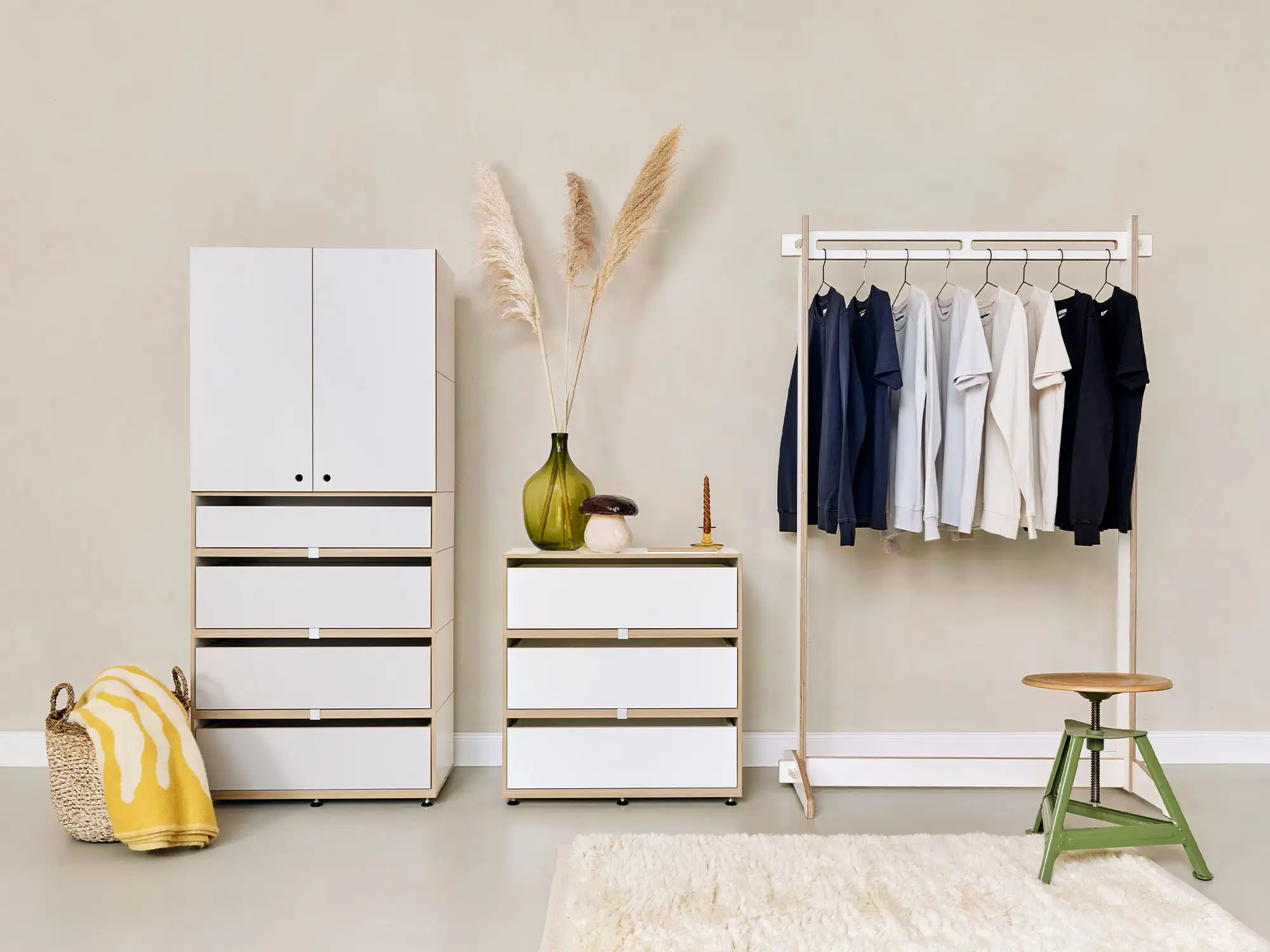 Blog, Neuheiten, Schubladenschrank, Kommode, Garderobe, kaschmirgrau, beige, blau, grün, gelb, 3by2