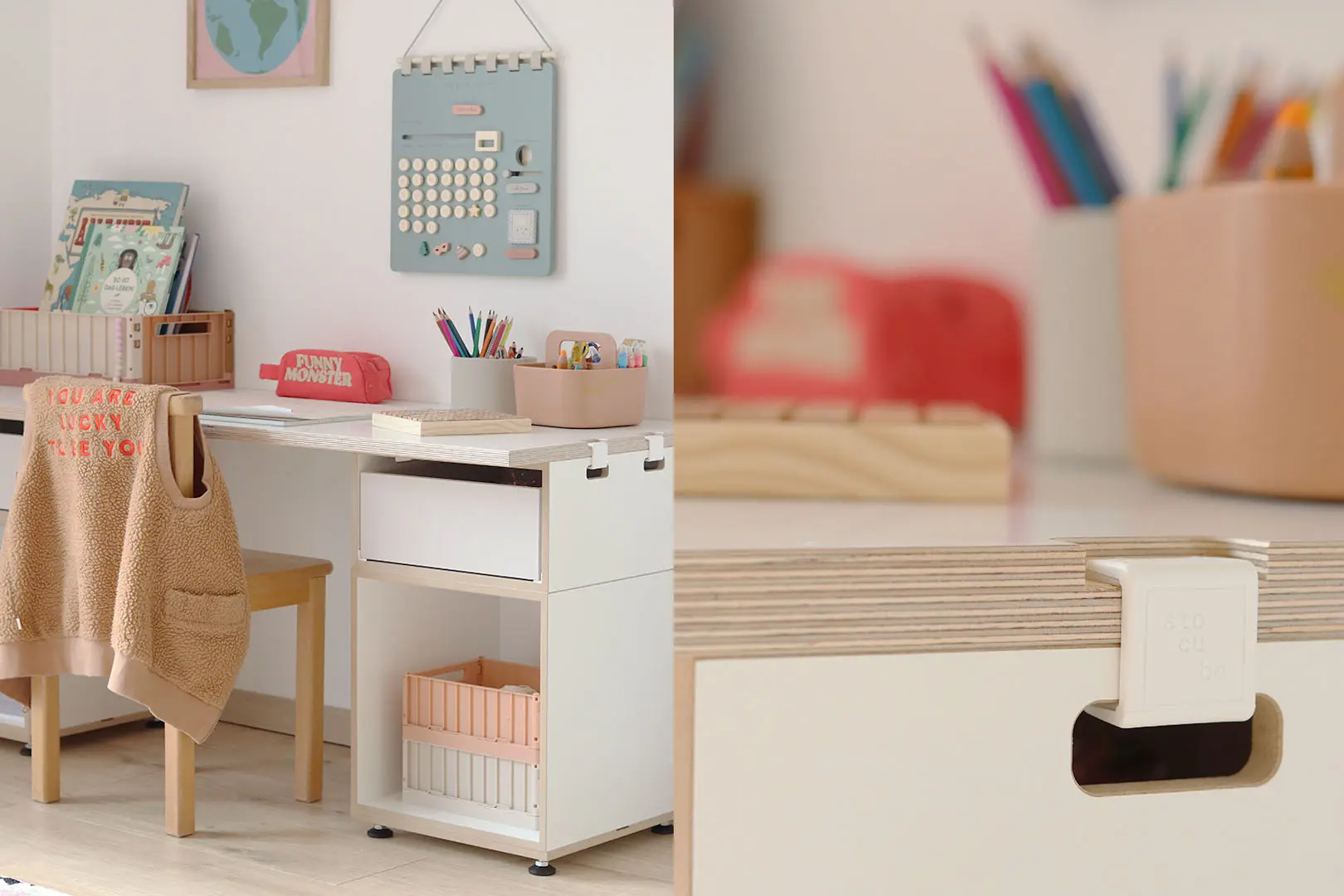 Koop, stocubo x Liserk , Inspiration, Blog, zu Besuch bei, Kinderschreibtisch M, Kunstoffklammer, weiß