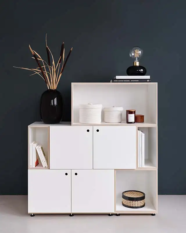 Schlafzimmerregale, Modulares Schlafzimmerregal, 2:1 Modul, 1:2 Modul, weiß