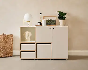 Schlafzimmerregale, Kommoden, 2:1 Modul, mit Tür Hochkant, Einschub, Kaschmirgrau