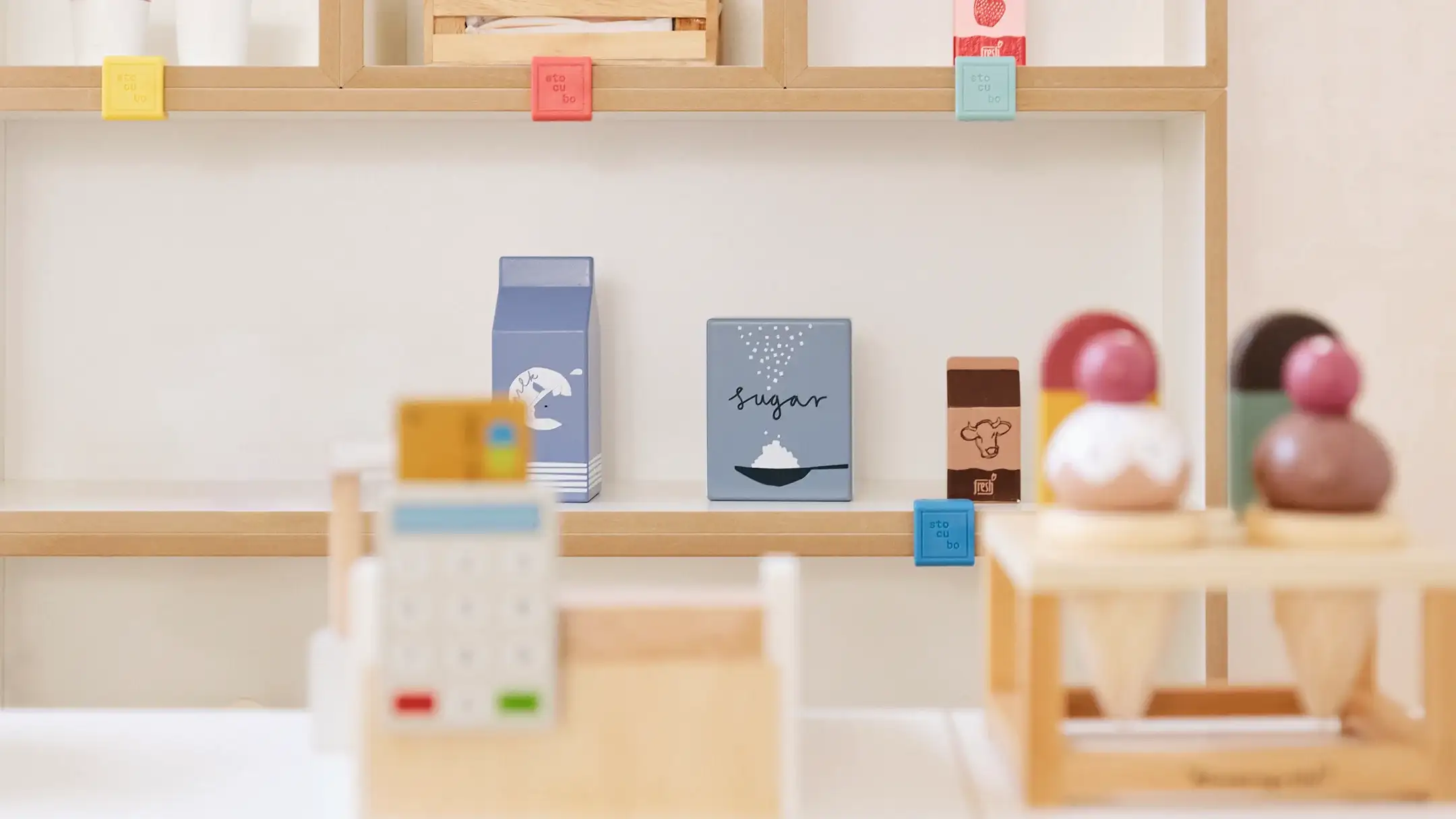 Interaktive Kindermöbel, 3-in-1 Kiezladen, Kinderzimmer, Kinderregale, 85