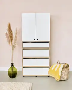 Schlafzimmer, Schränke, Schubladenschrank, 2:2 Modul, mit Türen, Kommode mit 2:3 + 1:2 Schubladen, weiß, rosa