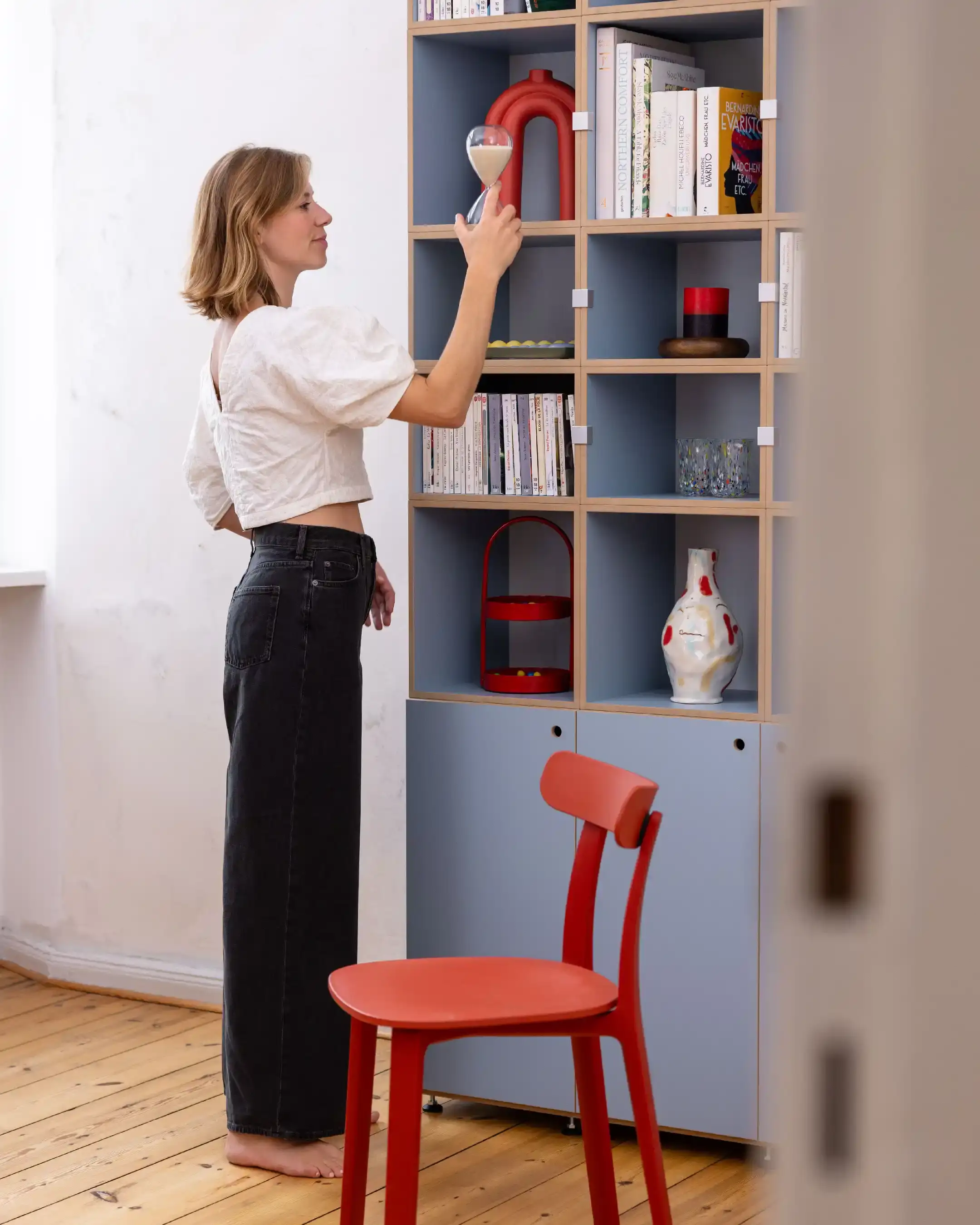 Bücherregale, Wohnzimmer, Home-Office, Büro, Hohes Bücherregal in Blau, 4x5, 40