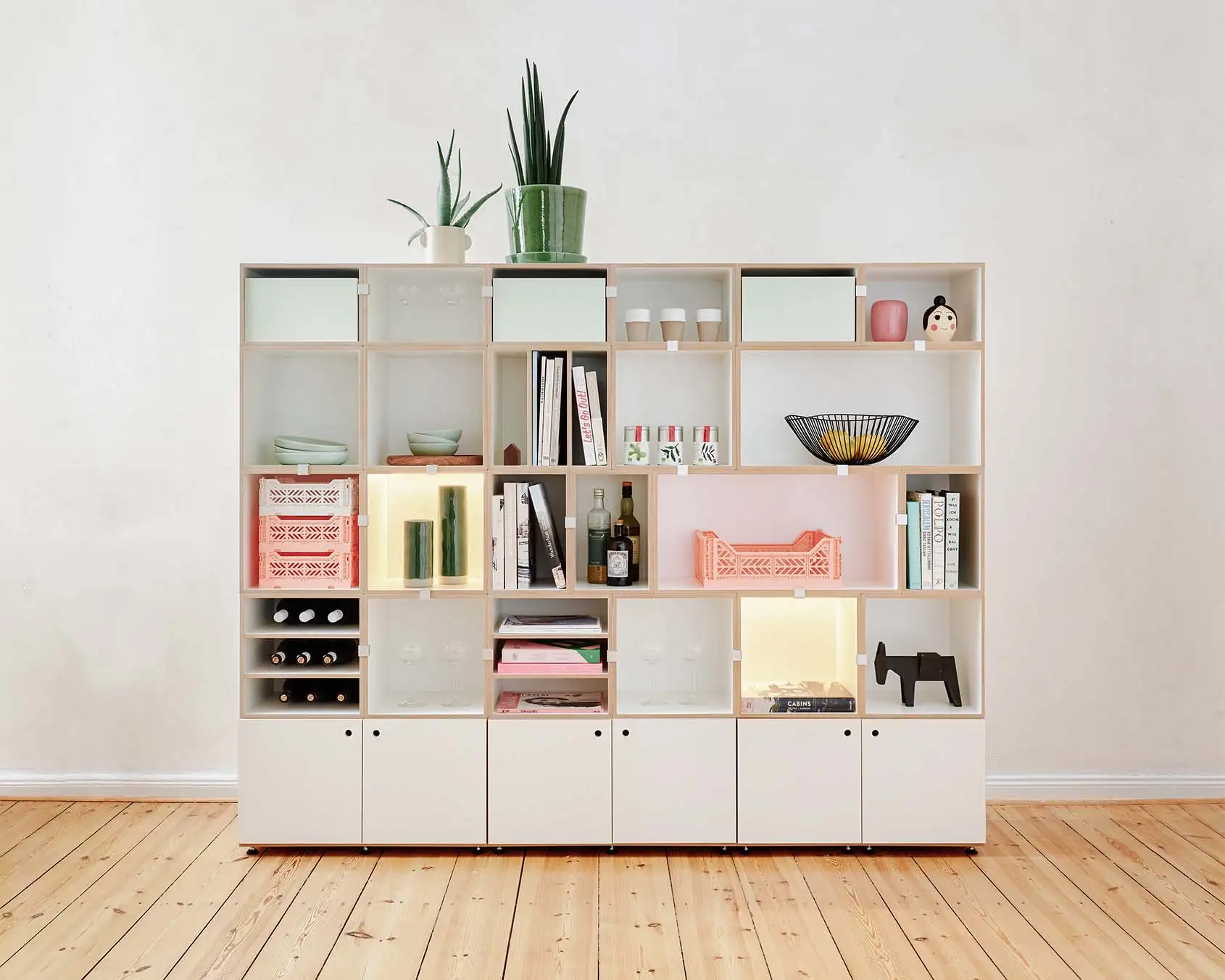 Bücherregal mit Leuchtcubes Bücherregale, Wohnzimmerregale, Bücherregal mit Leuchtcubes, LED, 2:3 Einschub, pistaziengrün