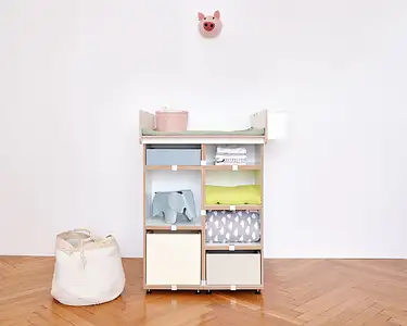 Wickelregal Wickelaufsatz, 1:2 Modul, Einschub, vanillegelb, pistaziengrün, denimblau