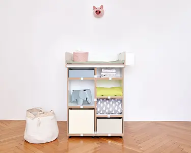 Wickelregal Wickelaufsatz, 1:2 Modul, Einschub, vanillegelb, pistaziengrün, denimblau