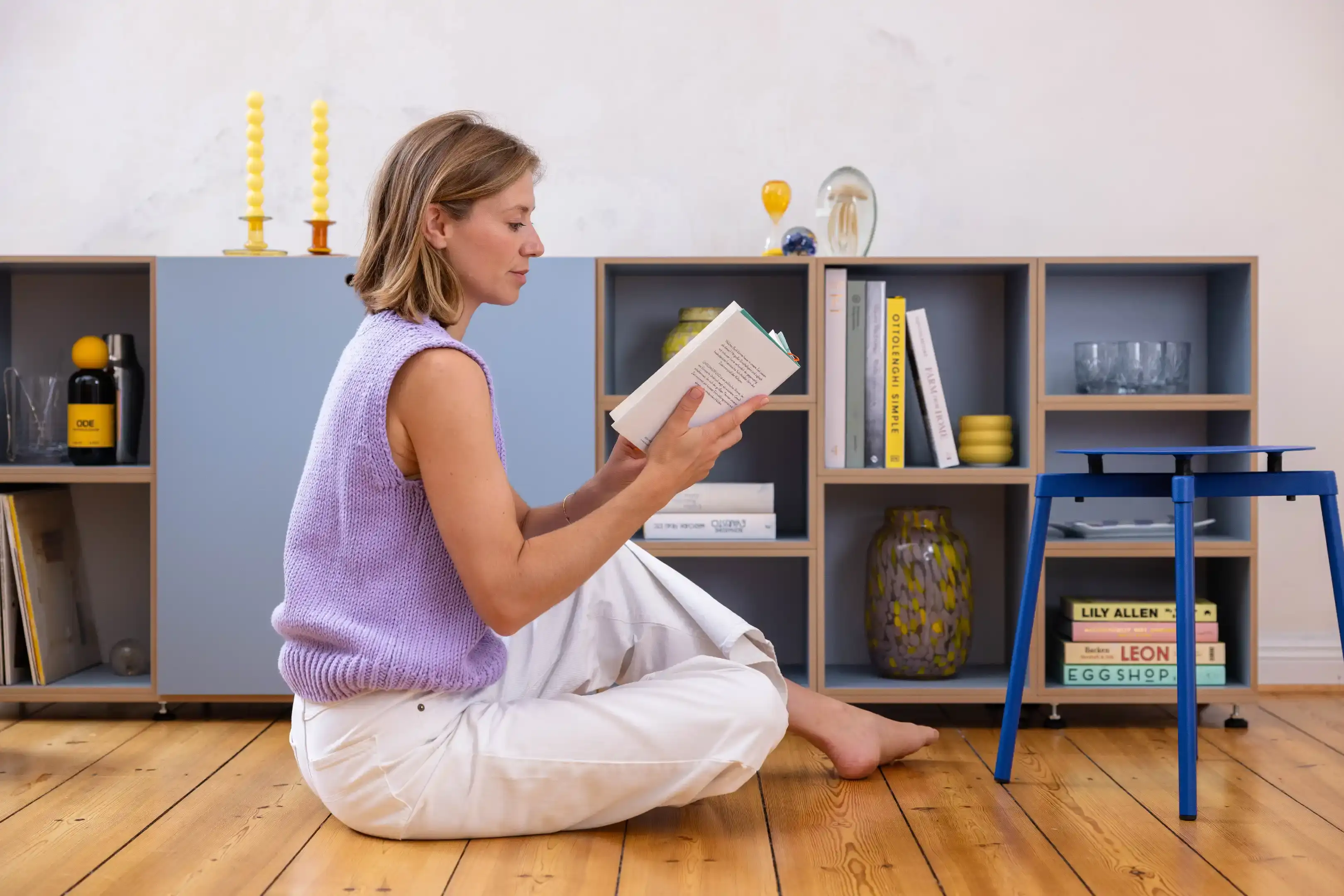 Wohnzimmer, Sideboards, Bücherregale, Große Kommode in Blau, Denimblau, Hochkanttür, 3x2, 40