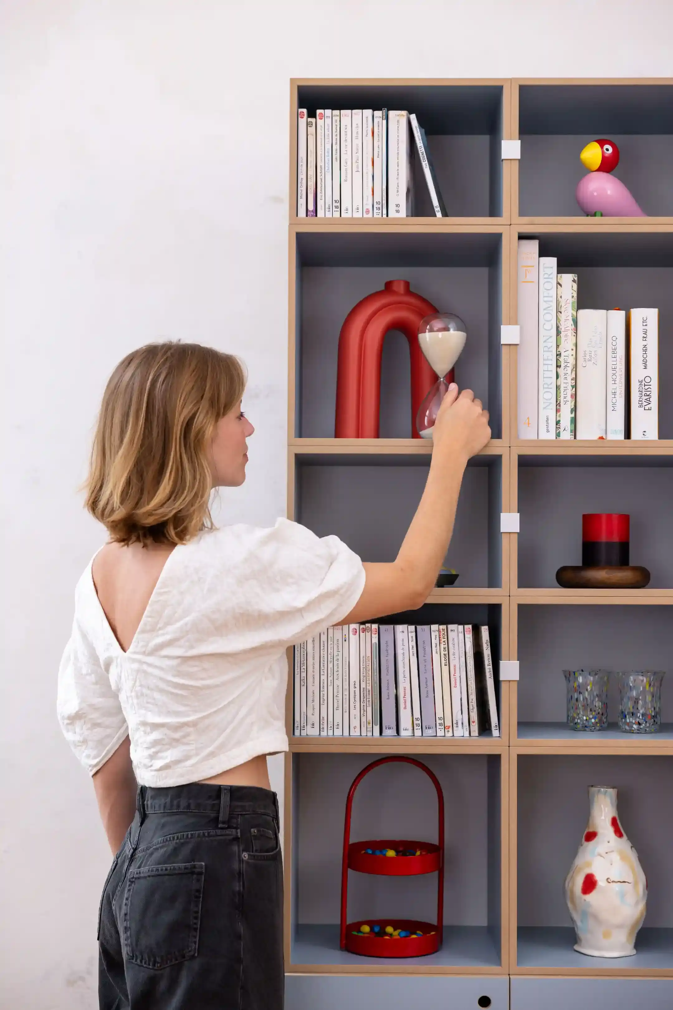 Hohes Bücherregal in Blau Bücherregale, Wohnzimmer, Hohes Bücherregal in Blau, Denimblau, 2x3, 20