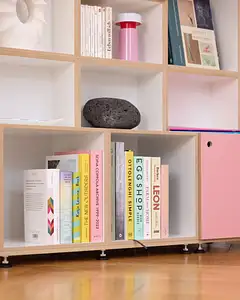 Wohnzimmer, Bücherregale, Home-Office, Büro, halbe Tiefe, Grundplatte, Tür, Flamingopink, Pink, 4x5,40