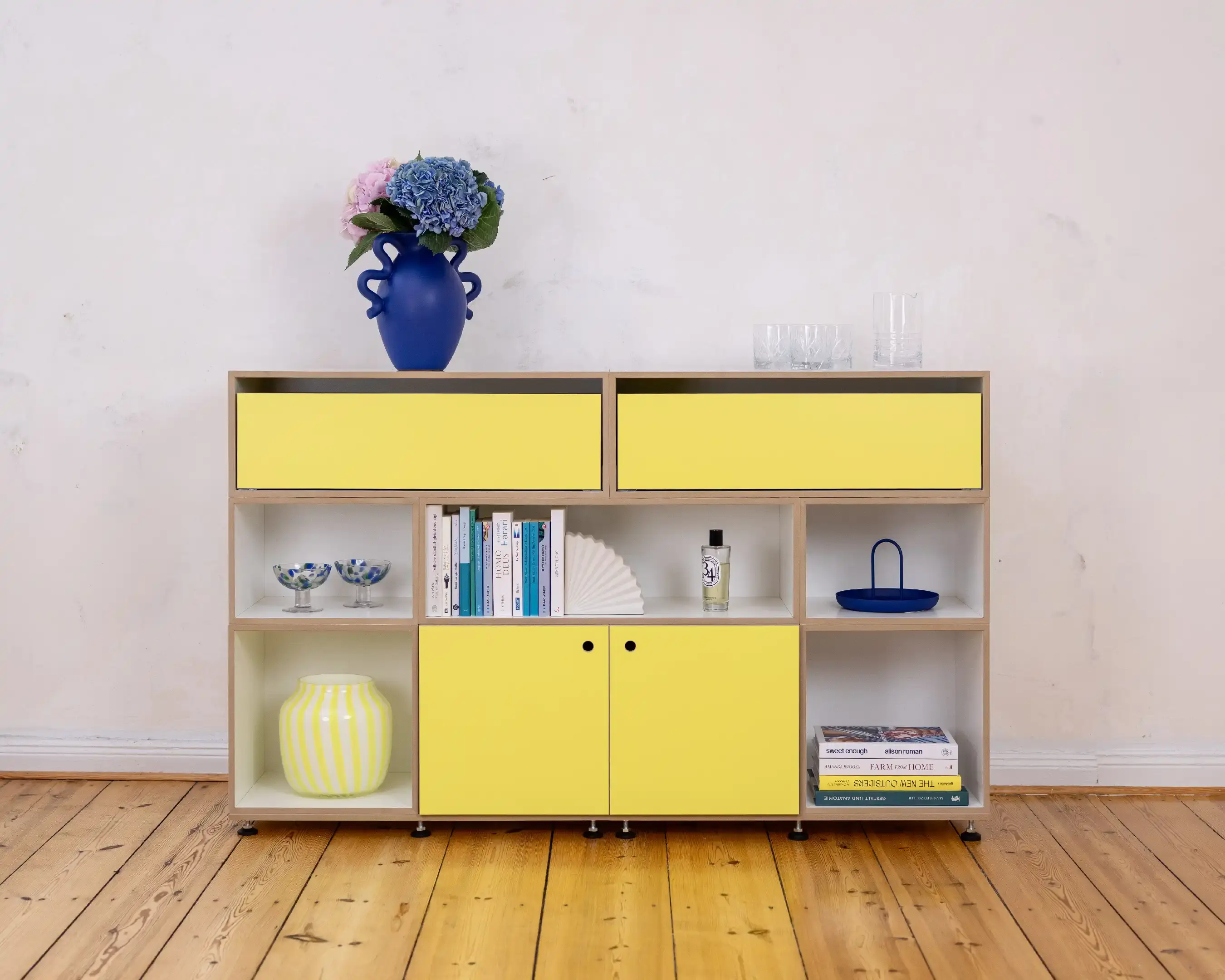 Highboard mit gelben Schubladen Schlafzimmer, Wohnzimmer, Flur, Sideboard, Highboard gelbe SChubladen, Kommode, Zitrusgelb, Gelb, 5x4, 50