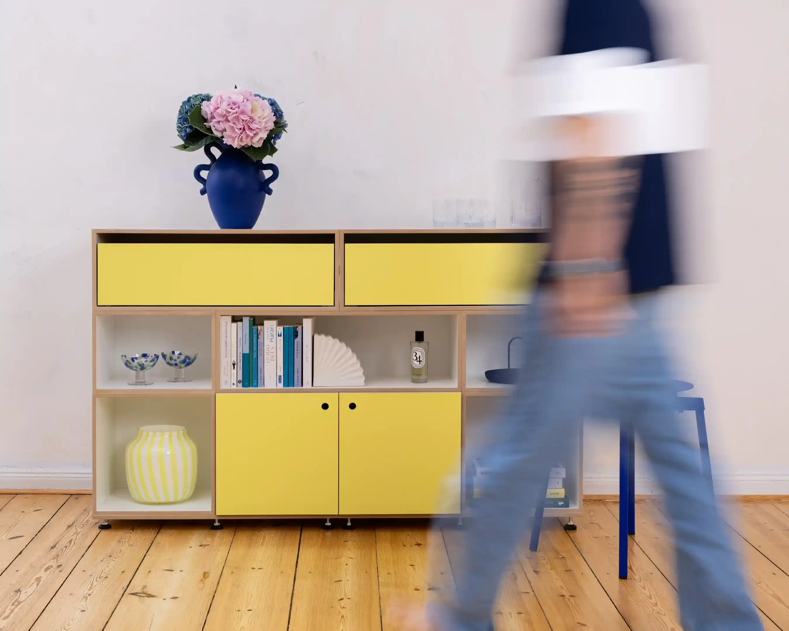 Highboard mit gelben Schubladen Schlafzimmer, Wohnzimmer, Flur, Sideboard, Highboard gelbe Schubladen, Kommode, Zitrusgelb, Gelb, 5x4, 30