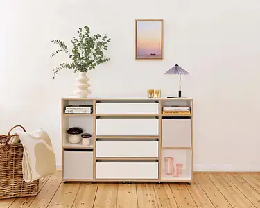 Hohes Schlafzimmer-Sideboard Schlafzimmer, Kommoden, Sideboards, Hohes Schlafzimmer-Sideboard, 1:2 Modul Modul Doppelte Breite mit Schublade, 2:3 Modul Doppelte Breite mit Schublade, Einschub, Kaschmirgrau