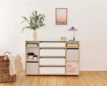 Schlafzimmer, Kommoden, Sideboards, Hohes Schlafzimmer-Sideboard, 1:2 Modul Modul Doppelte Breite mit Schublade, 2:3 Modul Doppelte Breite mit Schublade, Einschub, Kaschmirgrau