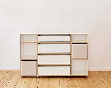 Hohes Schlafzimmer-Sideboard Hohes Schlafzimmer-Sideboard, Kommode-Sideboard, 1:2 Modul Modul Doppelte Breite mit Schublade, 2:3 Modul Doppelte Breite mit Schublade, Einschub, kaschmirgrau