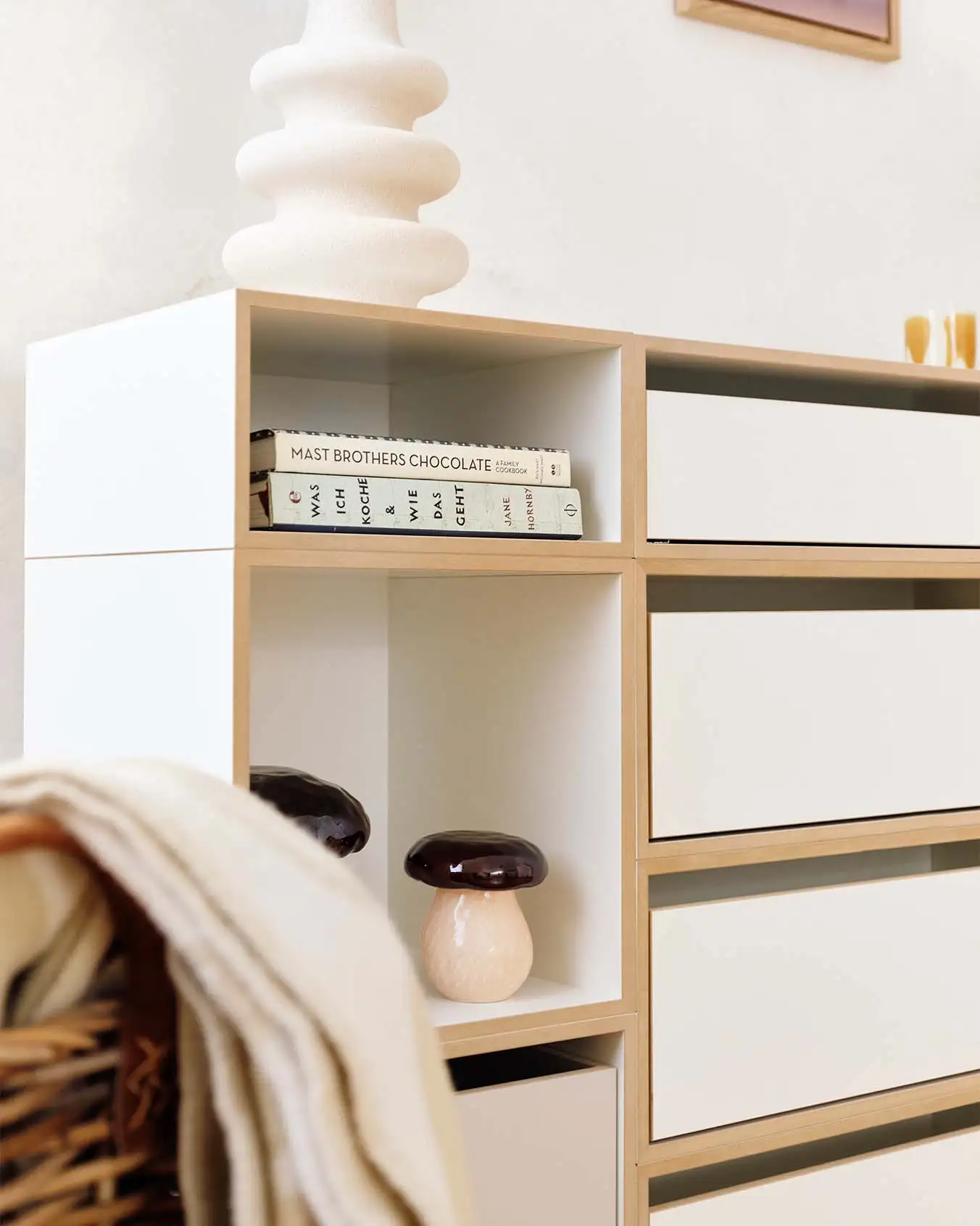 Hohes Schlafzimmer-Sideboard Hohes Schlafzimmer-Sideboard, Kommode-Sideboard, 1:2 Modul Modul Doppelte Breite mit Schublade, 2:3 Modul Doppelte Breite mit Schublade, Einschub, kaschmirgrau