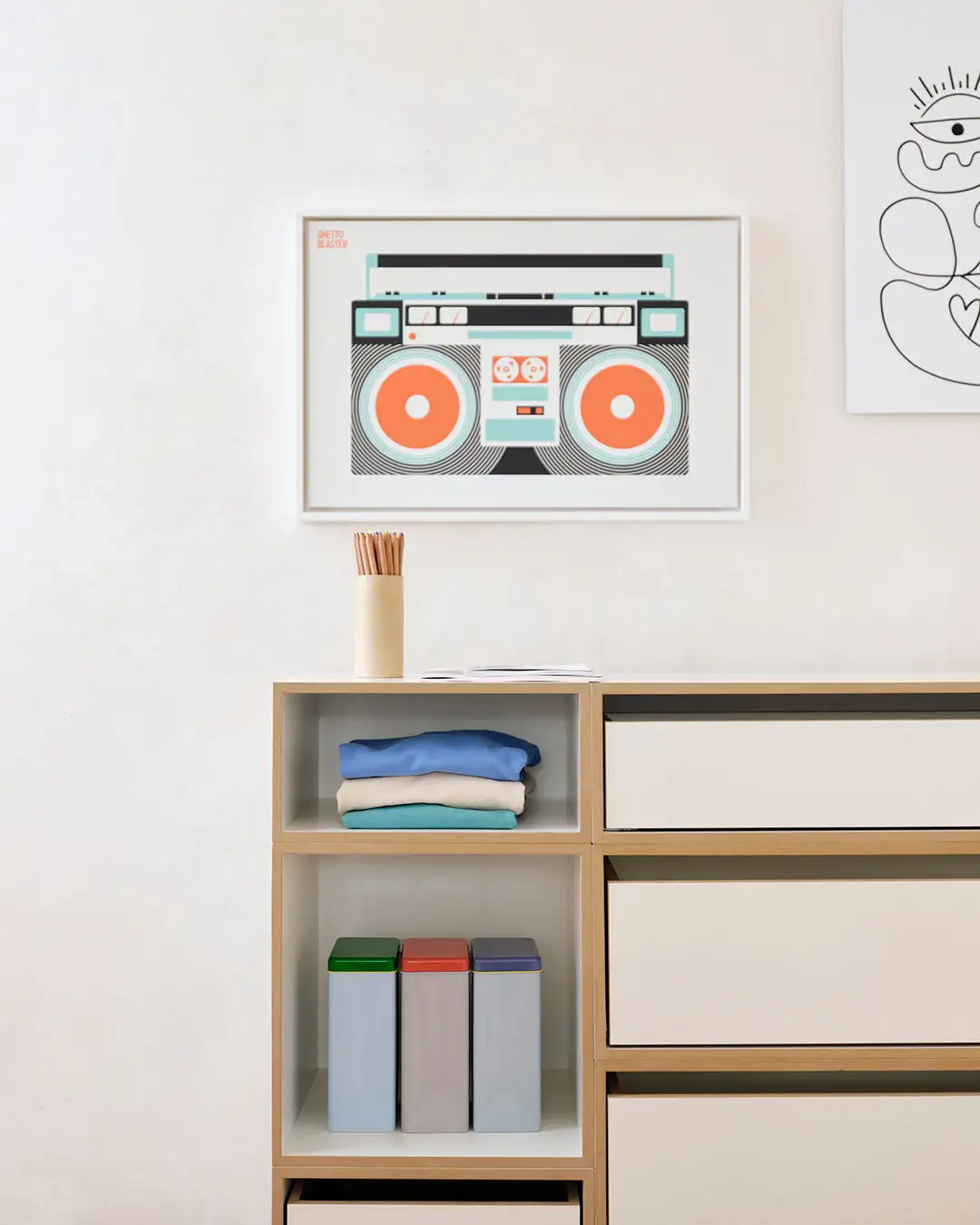 Kinderzimmer, Kinderregale, Hohes Kinder-Sideboard, 1:2 Modul Modul Doppelte Breite mit Schublade, 2:3 Modul Doppelte Breite mit Schublade, Einschub, Denimblau, Retusche, 4x5, 5