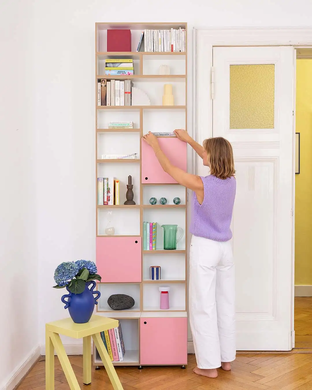 Wohnzimmer, Bücherregal, DVD, CD, Büro, Home-Office, Tür, Pink, Flamingopink, 4x5, 4