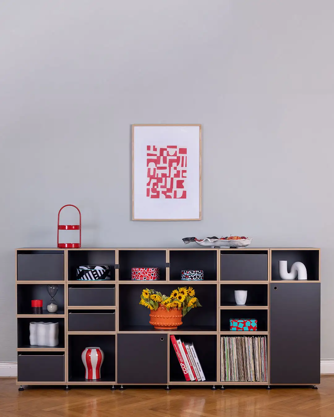 Wohnzimmer, Sideboards, Highboard, Schwarzes Wohnzimmer-Sideboard, Schwarz, Black Edition, 4x5, 5