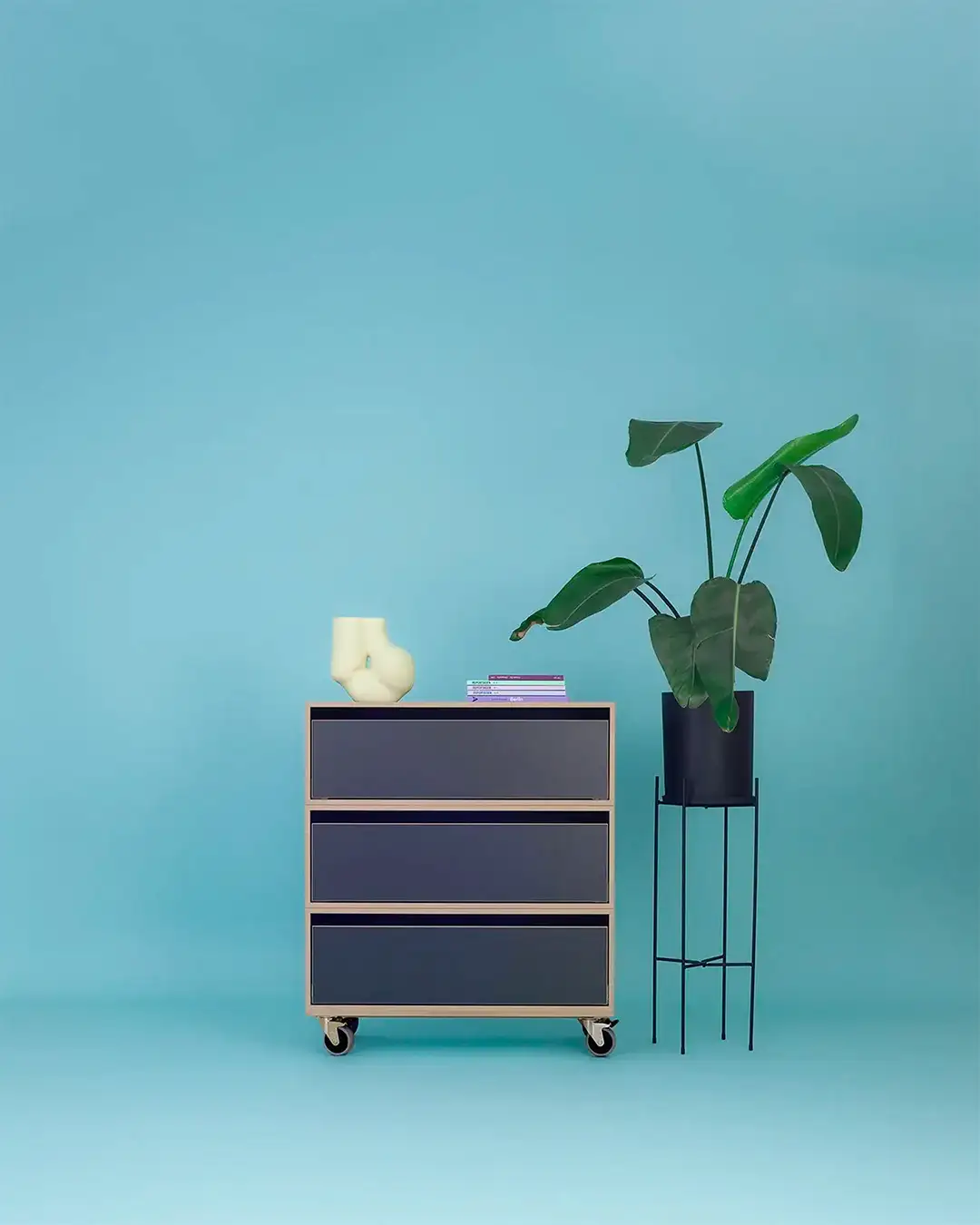 Black Edition, Kommoden, Schwarze Kommode auf Rollen, Schwarz, 2:3 Modul doppelte Breite, 2:1 Rollplatte, 4x5, 6