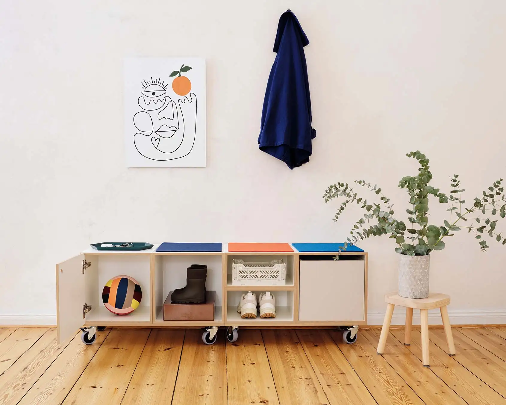 stocubo Bank auf Rollen Product Page, 2:1 Rollplatte, Tür, kaschmirgrau