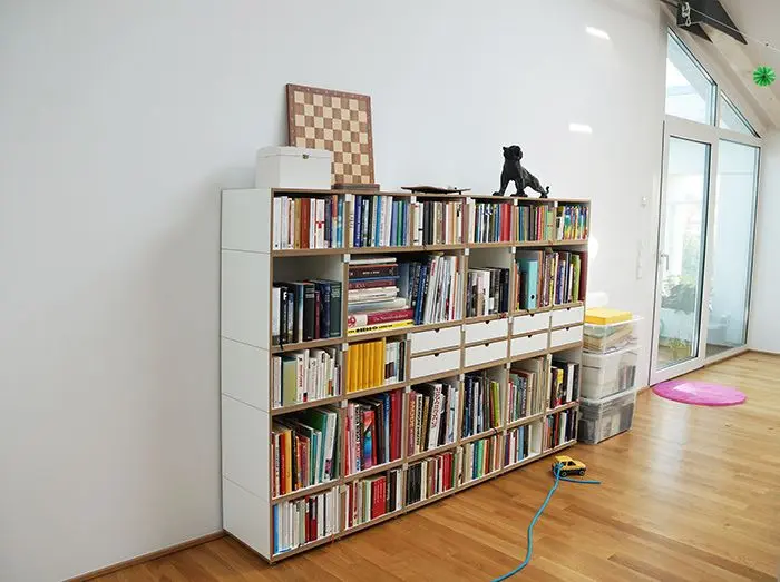 Langes Bücherregal Kundenbilder, Bücherregale, Blog, F2 Modul, Schubladenset 2-Teilig, Langes Bücherregal