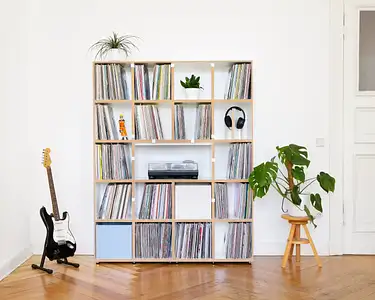 Großes Schallplattenregal Schallplattenregale, Hifi-Modul, Einschub, Denimblau, 5x4, 10