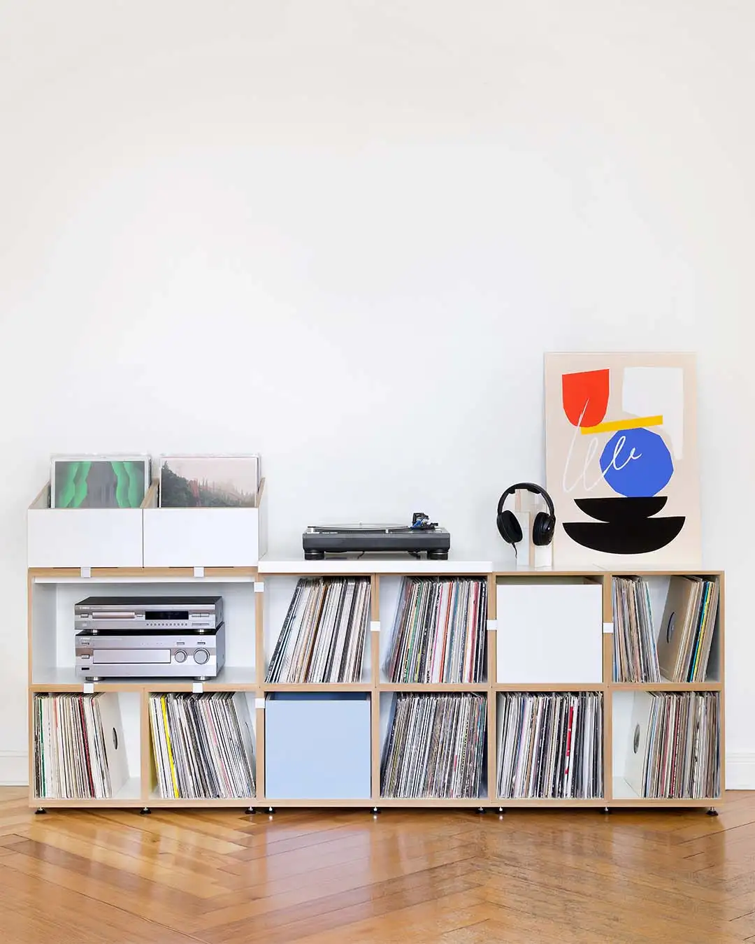 Sideboard Flip-Through Schallplatten, Sideboards, LP-Box, Abdeckplatte, Hifi-Modul, 4x5, 4