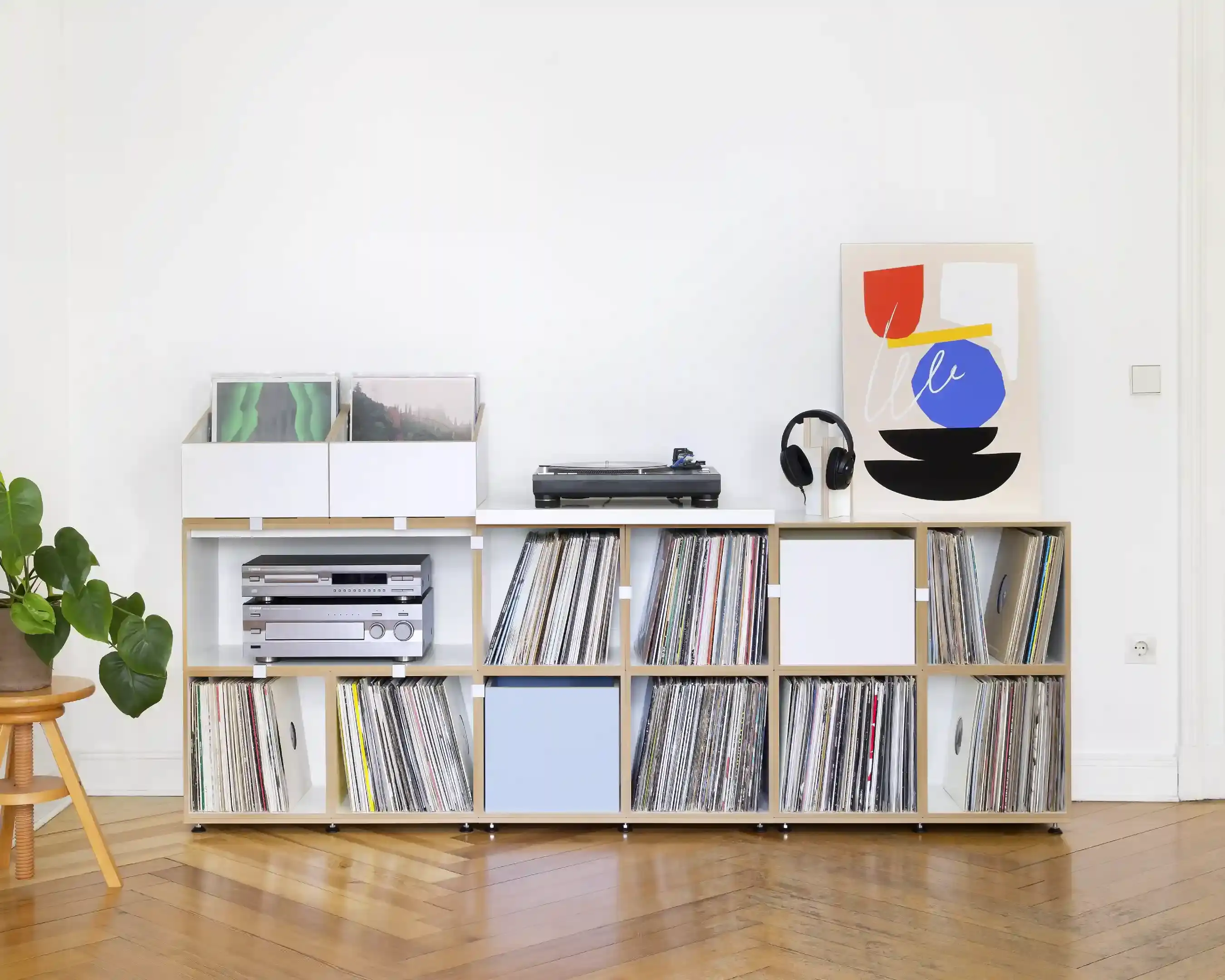 Schallplattenregale, Sideboards, Retusche, LP-Box, Sockel, HiFi-Modul, HiFi-Regalauflage, Einschub, Denimblau, 5x4, 20