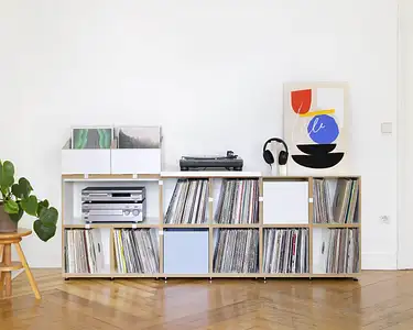 Schallplattenregale, Sideboards, Retusche, LP-Box, Sockel, HiFi-Modul, HiFi-Regalauflage, Einschub, Denimblau, 5x4, 20