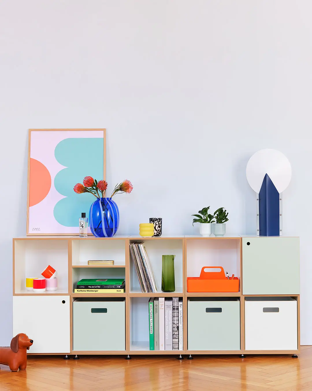 Sideboard mit Einschüben Sideboards, Wohnzimmerregale, Sideboard mit Einschüben, 1:1 Modul mit Tür, Einschub, Griff, Pistaziengrün, Retusche, 4x5, 5