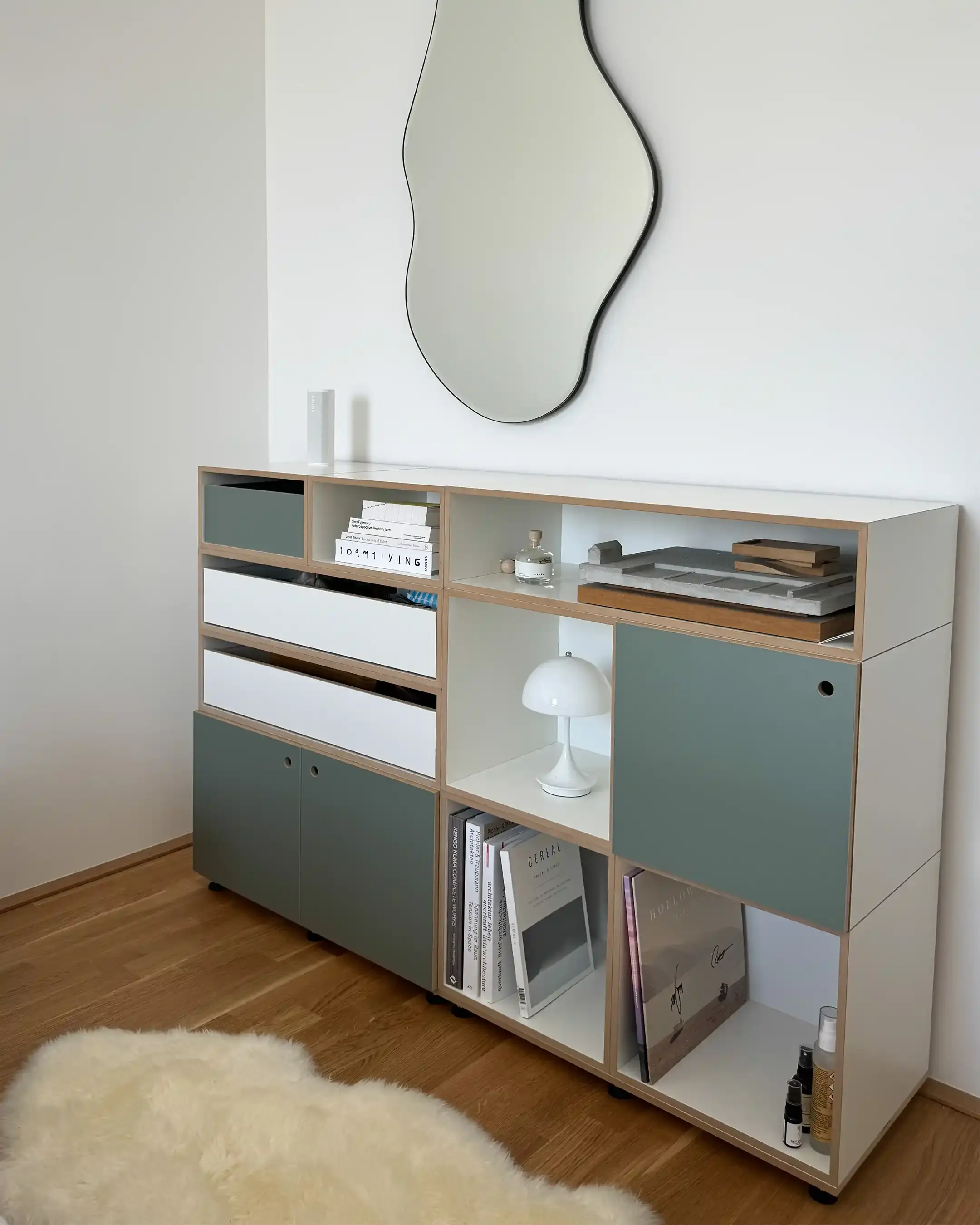 Highboard in Eukalyptusgrün Koop, Strick Yoga, 4x5, 30