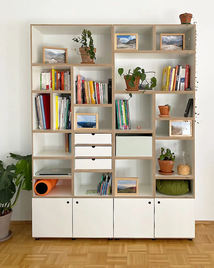 Bücherregal mit geschlossenem Stauraum Kundenbilder, Bücherregale, Tür, F3 Modul, Schubladenset 3-teilig