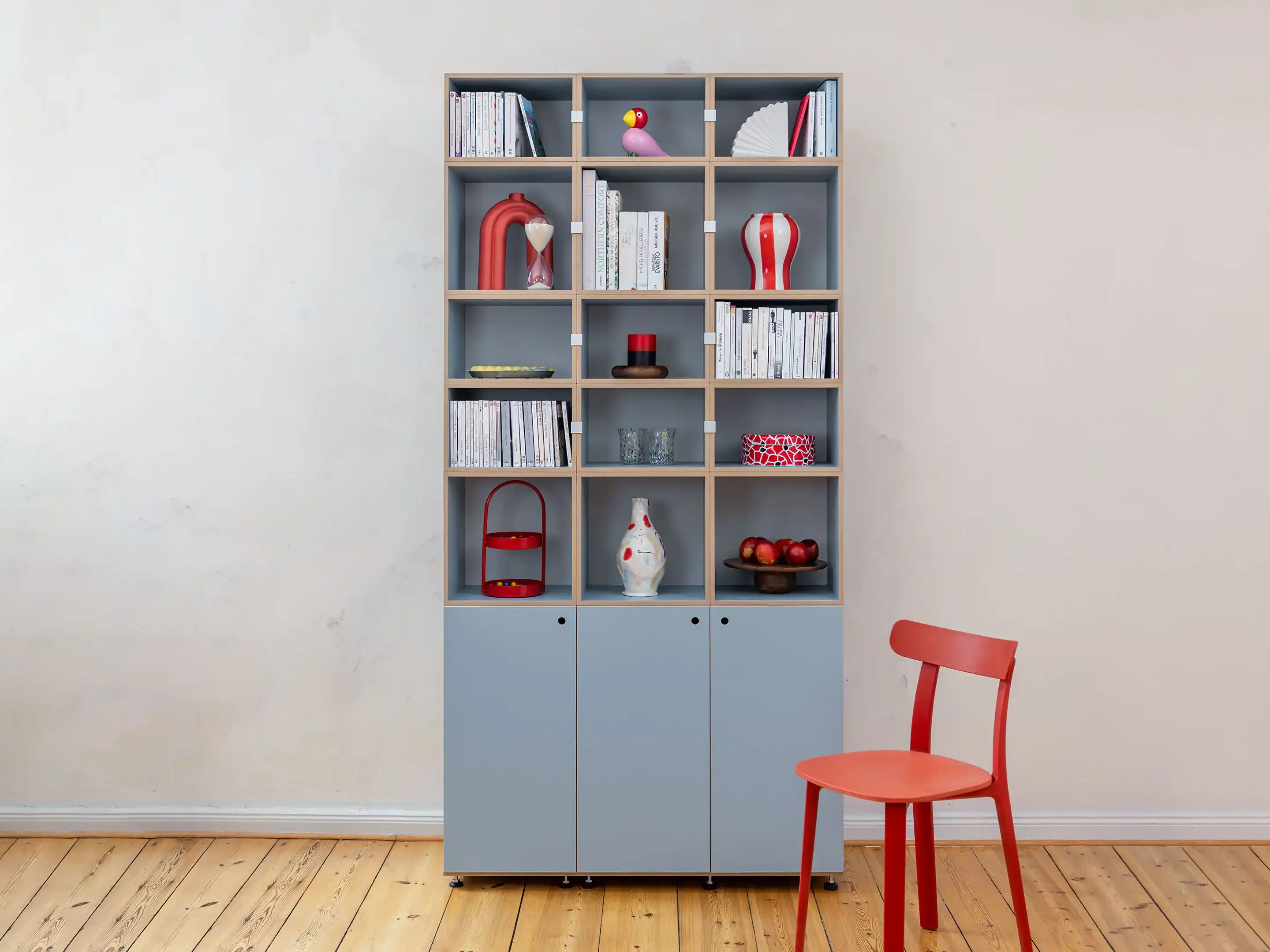 Hohes Bücherregal in Blau Bücherregale, Wohnzimmer, Home-Office, Büro, Hohes Bücherregal in Blau, 4x3, 40