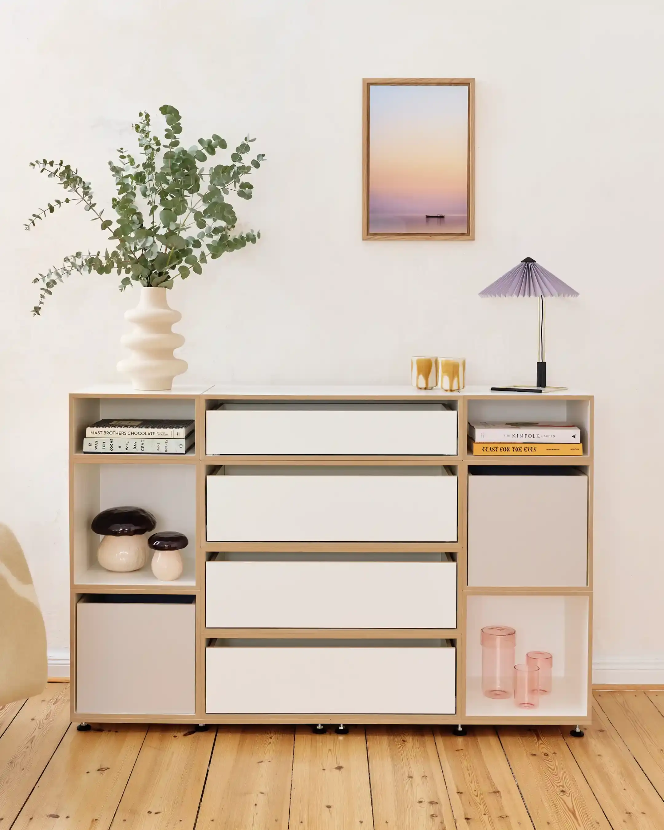 Schlafzimmer, Kommoden, Sideboards, Hohes Schlafzimmer-Sideboard, 1:2 Modul Modul Doppelte Breite mit Schublade, 2:3 Modul Doppelte Breite mit Schublade, Einschub, Kaschmirgrau, 4x5, 30
