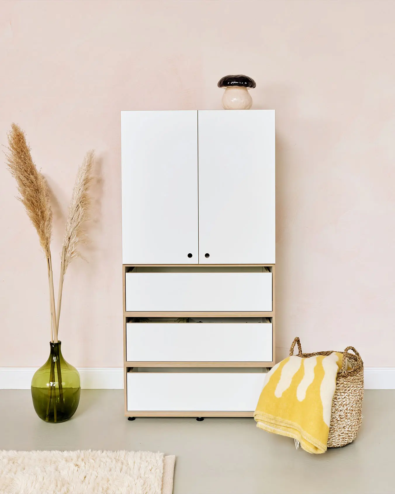 Kleiner Schubladenschrank Product Page, Schubladenschrank klein, 2:2 Modul, mit Türen, Kommode mit 2:3 Schubladen, weiß