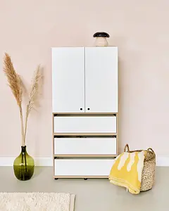 Kleiner Schubladenschrank Product Page, Schubladenschrank klein, 2:2 Modul, mit Türen, Kommode mit 2:3 Schubladen, weiß