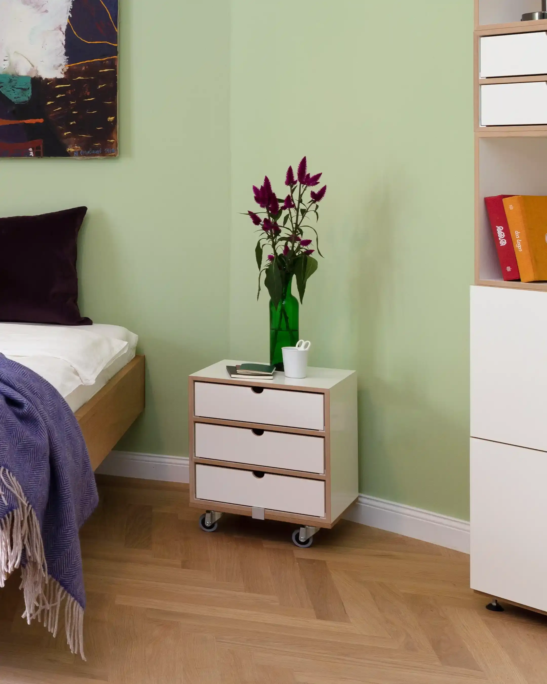 Schlafzimmer, Rollcontainer, Nachttisch, F3, Schubladenset, grün, 4x5, 40