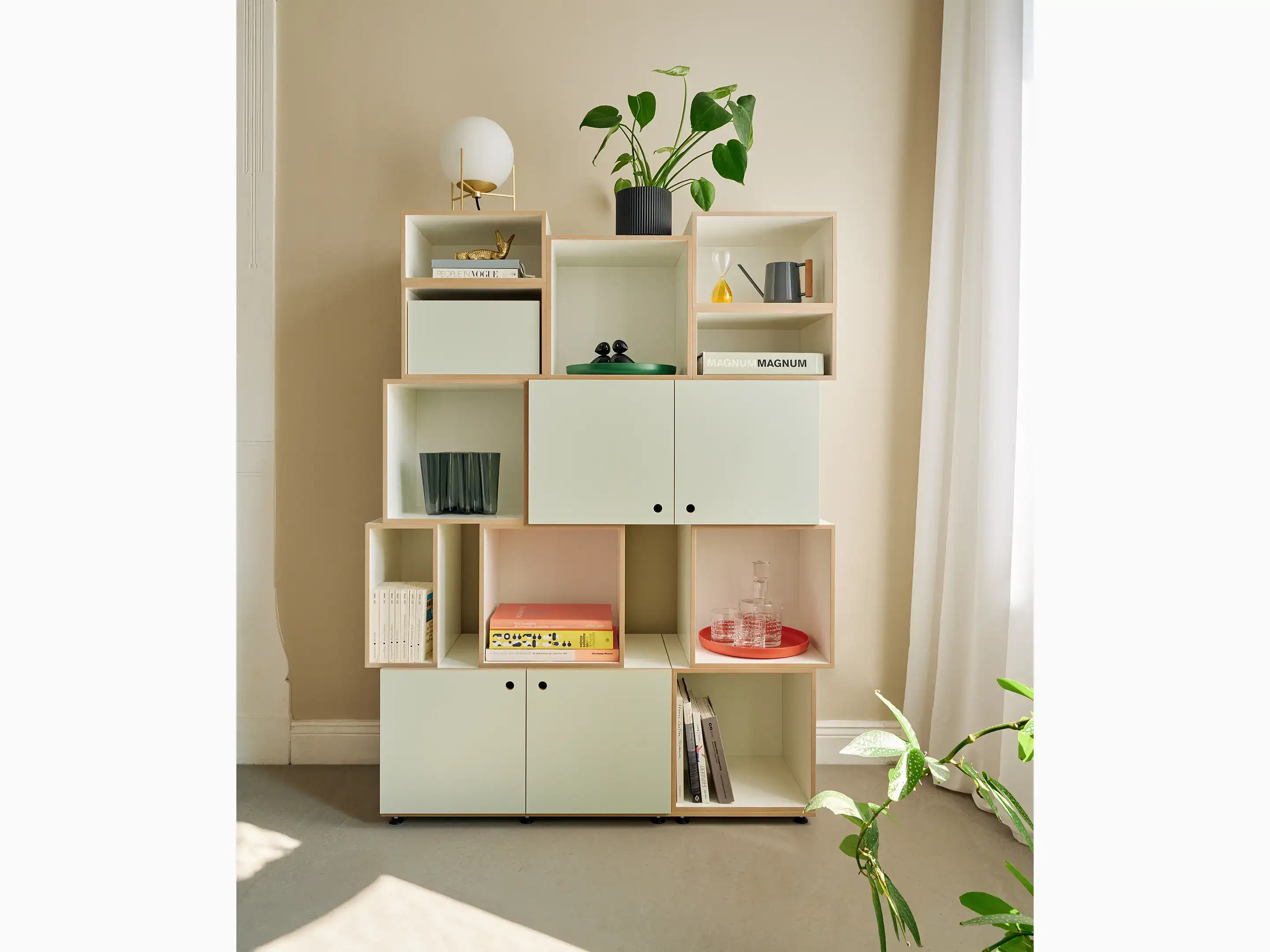 Bücherregale, Wohnzimmerregale, Würfelregale, Pistaziengrün, Tür, 2:3 Einschub, 5x4, 70