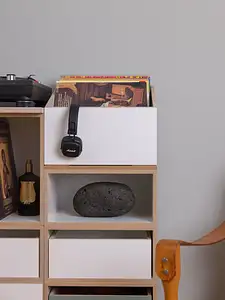 LP-Highboard in Weiß Schallplattenregale, Sideboards, LP, Einschub, Abdeckplatte, LP-Box, sockel, Eukalyptusgrün, 3x4, 30