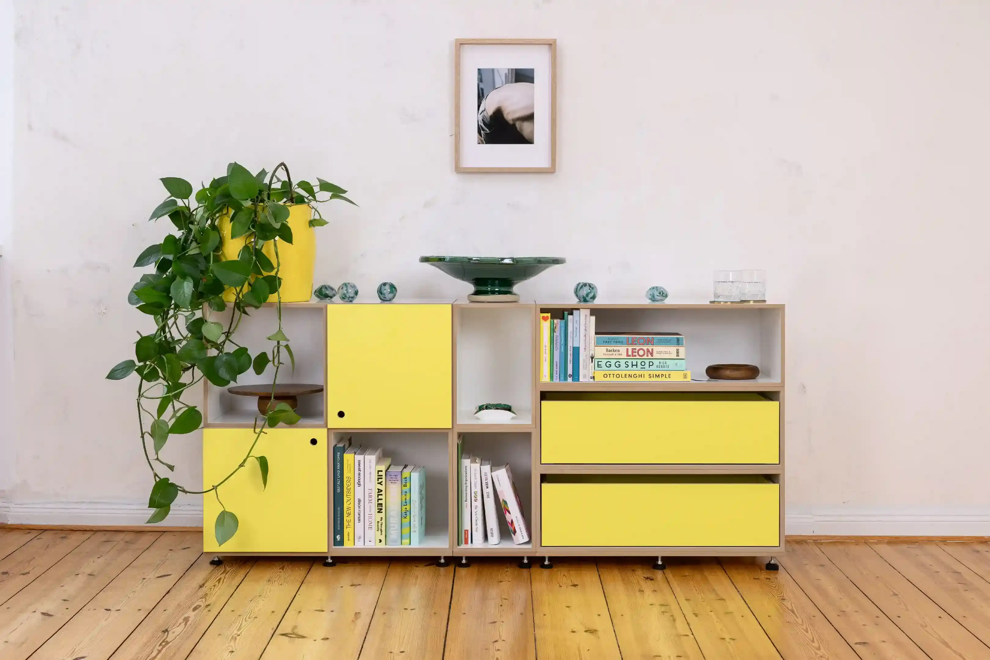 Sideboard mit gelben Türen Schlafzimmer, Wohnzimmer, Flur, Sideboard, Highboard, Kommode, Zitrusgelb, Gelb, Schubladen, 3x2, 20