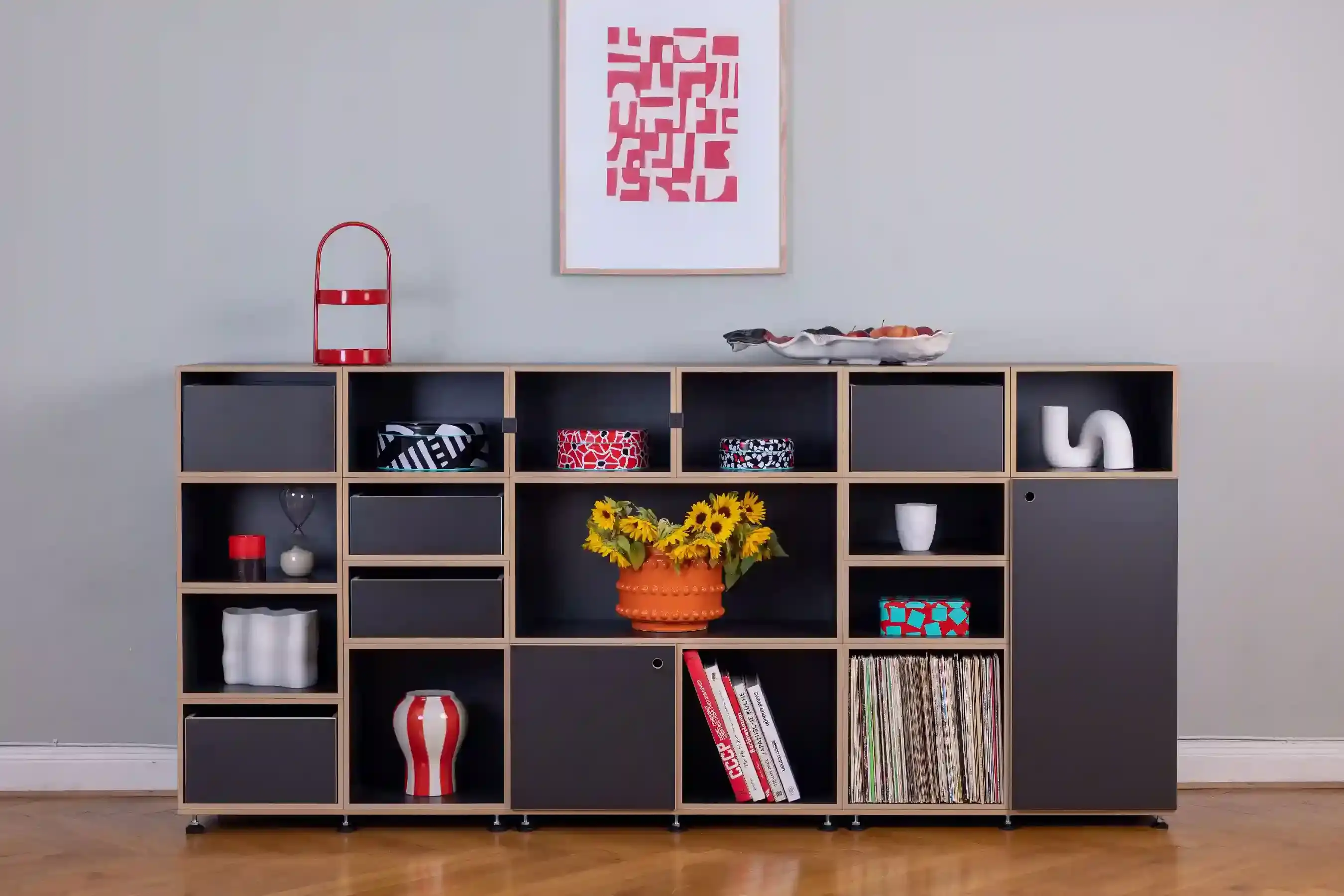 Wohnzimmer, Sideboards, Highboard, Schwarzes Wohnzimmer-Sideboard, Schwarz, Black, 3x2, 20