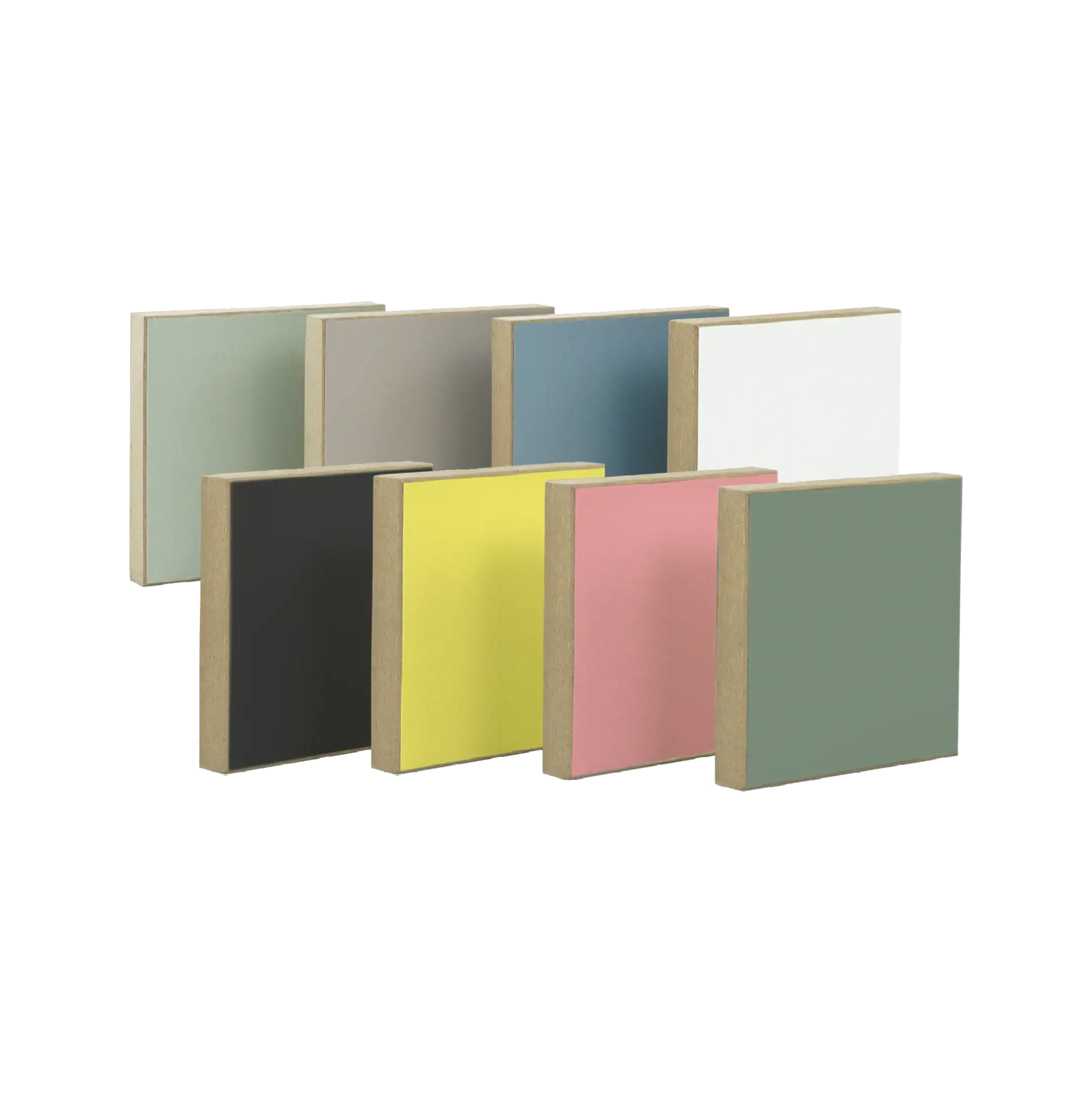 Farbmuster-Set, Farbmuster, 2025, Weiß, Denimblau, Kaschmirgrau, Pistaziengrün, Zitrusgelb, Flamingopink, Eukalyptusgrün