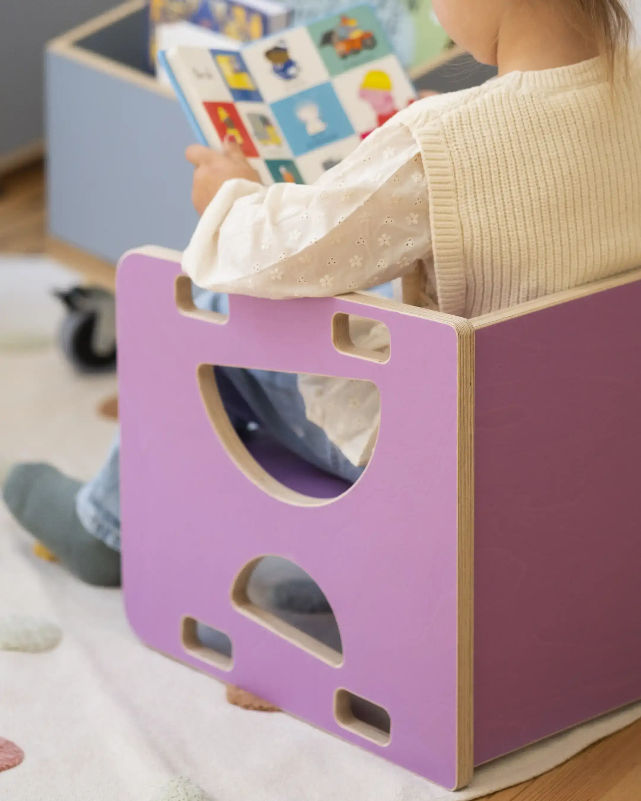 3-in-1-Wendehocker Kinderzimmer, Kindermöbel, 3-in-1-Wendehocker, Tisch, Hocker, Flieder, 4x5, 50